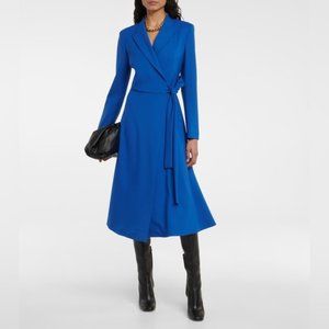MaxMara Afelio Belted Long Sleeve Wool Coat Dress In Cornflower Blue Size 6 NWOT